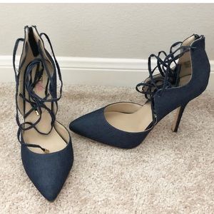 Denim lace up heel